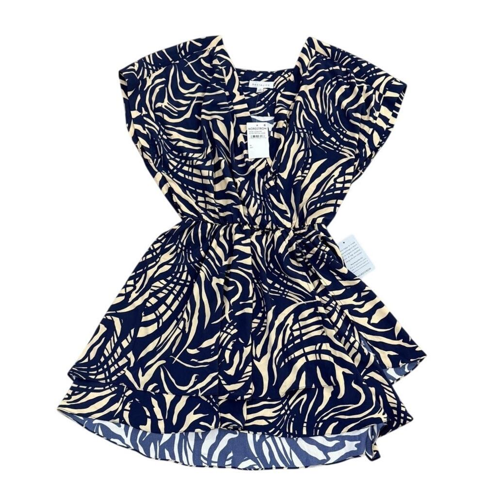 NWT Nordstrom Women's Zebra Abstract Print V-Neck Ruffle Mini Dress Size M
